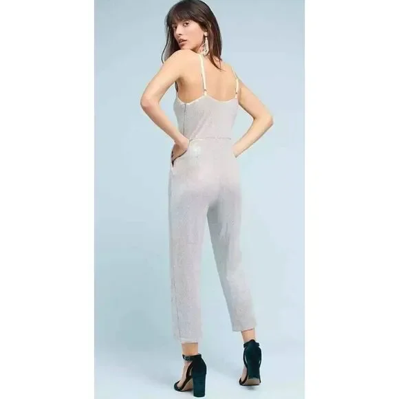 Anthropologie ett:twa Claudette Sequined‎ Jumpsuit Size 2 Gray - Picture 2 of 7